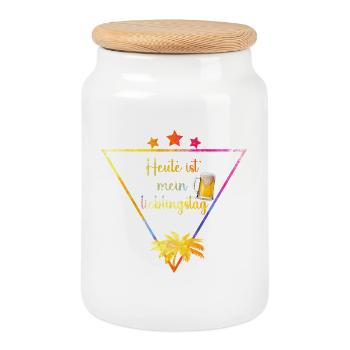 heute_ist_mein_lieblingstag_ _BIER - Cookie Jar with Wooden Lid - white - Front