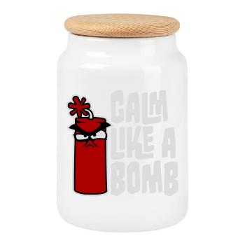 Calme comme une bombe Paradoxe Ironie Humour Blague explosive - Boîte à biscuits avec couvercle en bois - blanc - Devant
