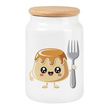 Pudding with fork - Cookie Jar with Wooden Lid - white - Front