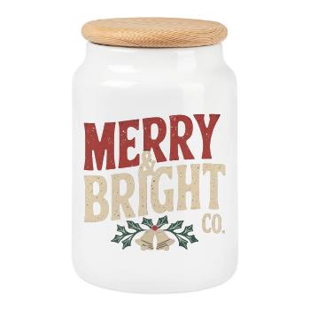 Klassisches Weihnachtsmotiv - Keksdose mit Holzdeckel - Weiß - Vorne