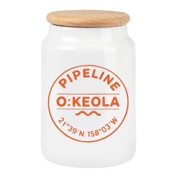 Pipeline-Emblem O:Keola - Keksdose mit Holzdeckel - Weiß - Vorne