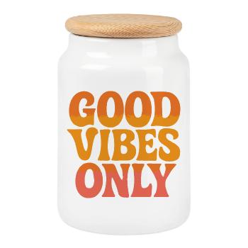 GOOD-VIBES ONLY - Keksdose mit Holzdeckel - Weiß - Vorne