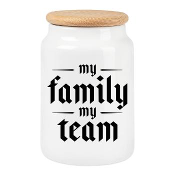 My Family Team Saying - Cookie Jar with Wooden Lid - white - Front