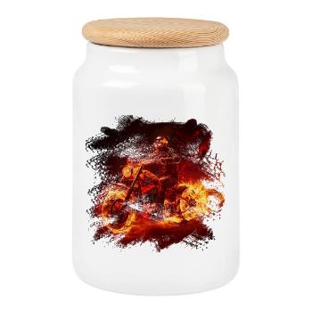 Cycliste de Fire Bike - Boîte à biscuits avec couvercle en bois - blanc - Devant