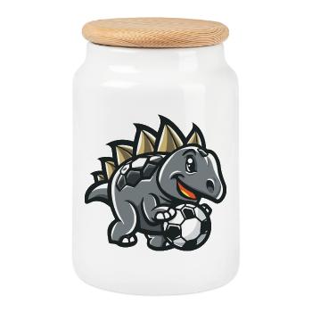Stegosaurus dessin animé football - Boîte à biscuits avec couvercle en bois - blanc - Devant