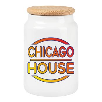 Chicago House Musik Typografie - Keksdose mit Holzdeckel - Weiß - Vorne