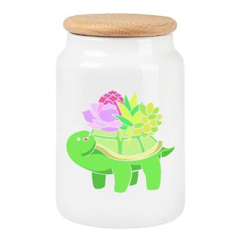Plant Cactus Cacti - Cookie Jar with Wooden Lid - white - Front