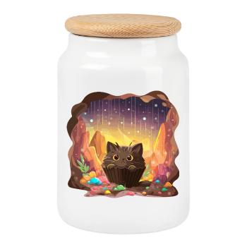 Cat Cake Crystal Cave - Cookie Jar with Wooden Lid - white - Front