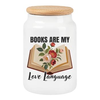 Les livres sont mon langage de l’amour - Boîte à biscuits avec couvercle en bois - blanc - Devant