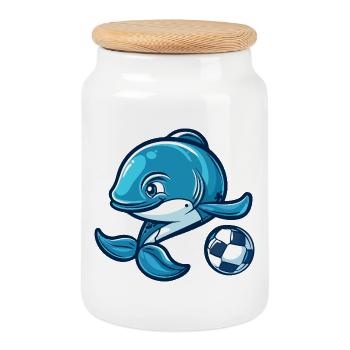 Baleine Football Bande Dessinée - Boîte à biscuits avec couvercle en bois - blanc - Devant