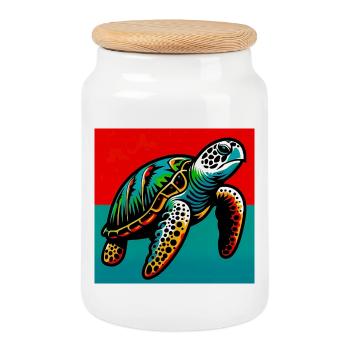 tortue - Boîte à biscuits avec couvercle en bois - blanc - Devant
