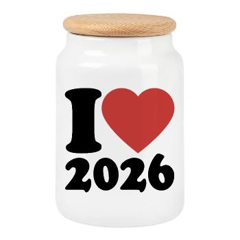 Happy New Year | I Love 2026 - Keksdose mit Holzdeckel - Weiß - Vorne