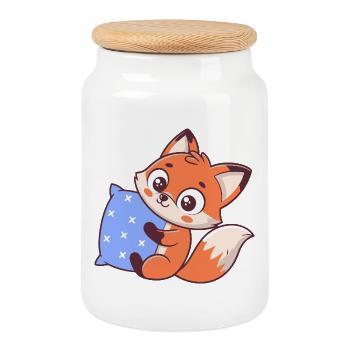 Cuddly Fox and Blue Star - Cookie Jar with Wooden Lid - white - Front