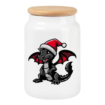 Drache Weihnachten - Keksdose mit Holzdeckel - Weiß - Vorne