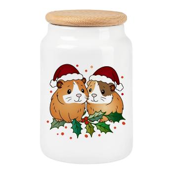 Ugly Christmas Meerschweinchen Duo - Keksdose mit Holzdeckel - Weiß - Vorne