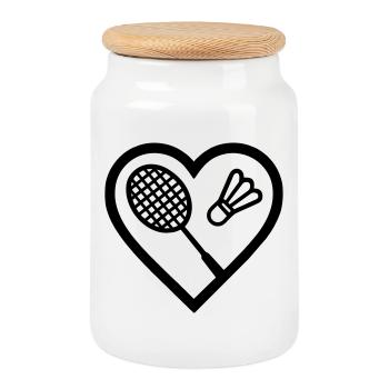 Heart + Badminton – Badminton Passion - Cookie Jar with Wooden Lid - white - Front