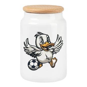 Ente Fußball Comic - Keksdose mit Holzdeckel - Weiß - Vorne
