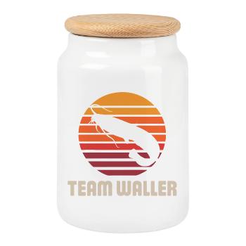 Wels Waller angeln Sportfischer Team Waller - Keksdose mit Holzdeckel - Weiß - Vorne