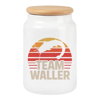 Wels Waller angeln Sportfischer Team Waller - Keksdose mit Holzdeckel - Weiß - Vorne