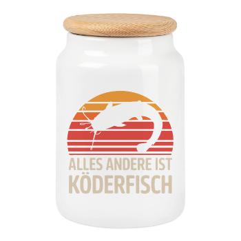 Pêcheur au poisson-chat – Tout le reste est un poisson-appât - Boîte à biscuits avec couvercle en bois - blanc - Devant