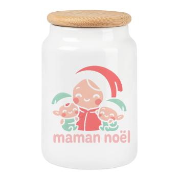 Mama Claus and her two kawaii babies - Cookie Jar with Wooden Lid - white - Front
