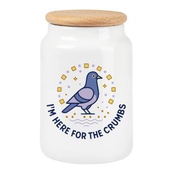 Pigeon Cookie Hunter - Cookie Jar with Wooden Lid - white - Front