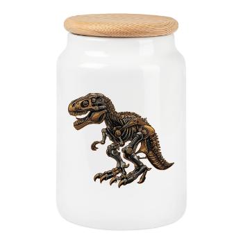 Mechanischer T-Rex aus Metall - Keksdose mit Holzdeckel - Weiß - Vorne