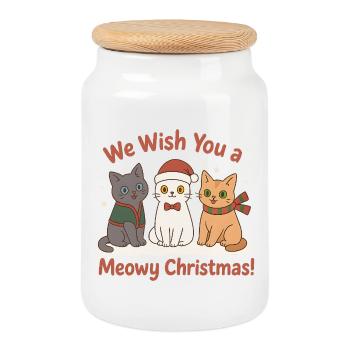 Mignons chats de Noël – Noël Miaou - Boîte à biscuits avec couvercle en bois - blanc - Devant