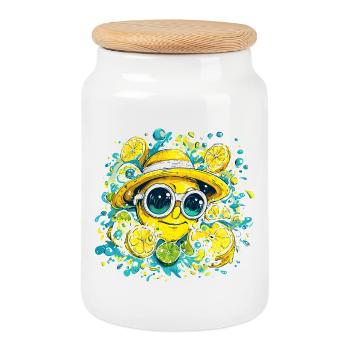Sourire agrume avec chapeau et lunettes - Boîte à biscuits avec couvercle en bois - blanc - Devant
