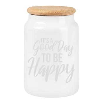 Good Day Be Happy Positive Motivation Happiness Saying - Cookie Jar with Wooden Lid - white - Front