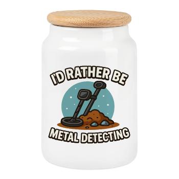 I'd Rather Be Metal Detecting Treasure Hunt - Cookie Jar with Wooden Lid - white - Front