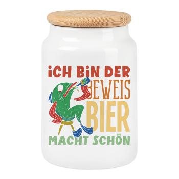 I'm the proof - beer makes you beautiful - Cookie Jar with Wooden Lid - white - Front