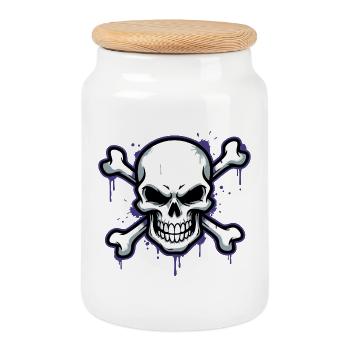 Dark skull with bone - Cookie Jar with Wooden Lid - white - Front