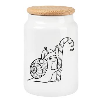 Sweet Christmas Snail with Candy Cane - Cookie Jar with Wooden Lid - white - Front
