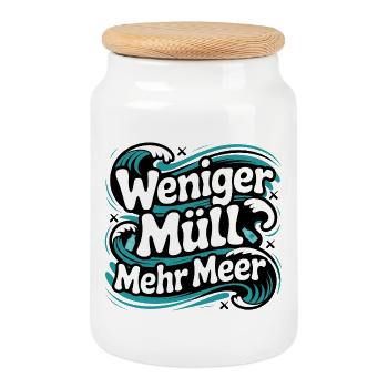 Moins de déchets, plus de mer, Déclaration environnementale, conservation marine - Boîte à biscuits avec couvercle en bois - blanc - Devant