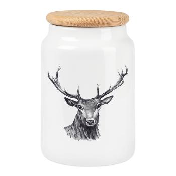 Deer - Cookie Jar with Wooden Lid - white - Front