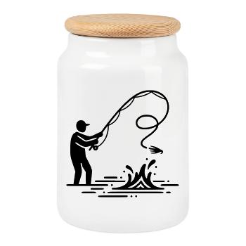 Fly Fishing Angler Sputum Vector - Cookie Jar with Wooden Lid - white - Front
