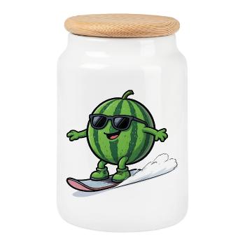 Snowboard pastèque avec des lunettes de soleil - Boîte à biscuits avec couvercle en bois - blanc - Devant