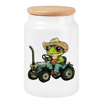 Éleveur de tracteurs grenouilles - Boîte à biscuits avec couvercle en bois - blanc - Devant