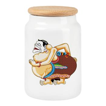 Vivid Hula Caricature - Cookie Jar with Wooden Lid - white - Front