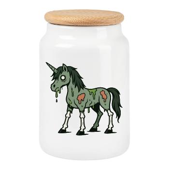 Licorne zombie en décomposition avec de la bave et des os - Boîte à biscuits avec couvercle en bois - blanc - Devant