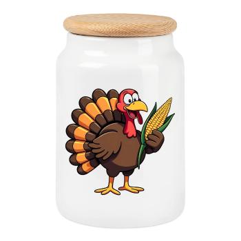 Thanksgiving Funny Thanksgiving Turkey - Cookie Jar with Wooden Lid - white - Front