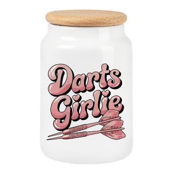 Motif Darts Girl Pink pour les joueurs de fléchettes - Boîte à biscuits avec couvercle en bois - blanc - Devant