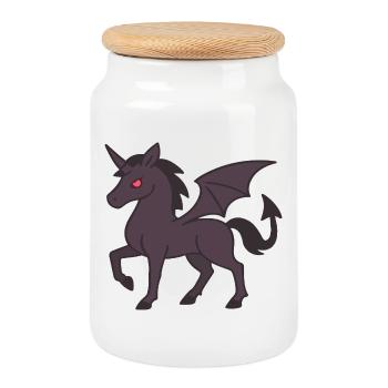 Licorne Démoniaque Sombre aux Ailes et aux Yeux Rouges - Boîte à biscuits avec couvercle en bois - blanc - Devant