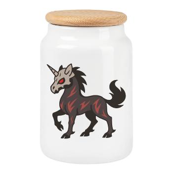 Skull Mask Demon Unicorn with Red Markings - Cookie Jar with Wooden Lid - white - Front
