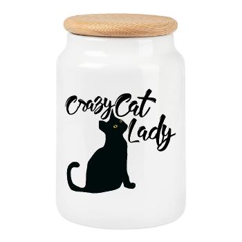Silhouette de chat noir aux yeux dorés - Boîte à biscuits avec couvercle en bois - blanc - Devant