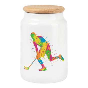 Unihockey Bunt Innebandy Salibandy Floorball - Cookie Jar with Wooden Lid - white - Front