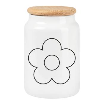 Flower minimalist - Cookie Jar with Wooden Lid - white - Front