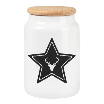 Emblème du cerf étoilé - Boîte à biscuits avec couvercle en bois - blanc - Devant