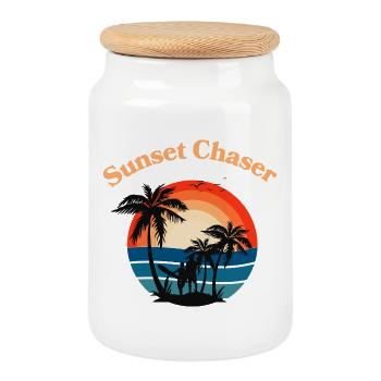 Retro Surfer Sunset Palm Tree Graphic - Boîte à biscuits avec couvercle en bois - blanc - Devant
